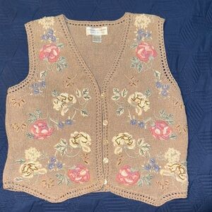 Croft & Barrow Floral Embroidered V-Neck Sweater Vest